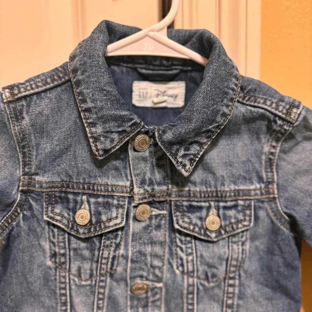 Gap Disney Girl Boy Mickey Mouse Blue Button Down Pockets Jean Denim Jacket Sz 3